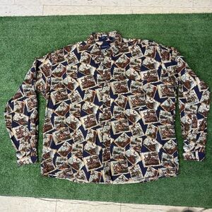 Gant vintage duck hunting and fishing print navy Button-Up Shirt, size large